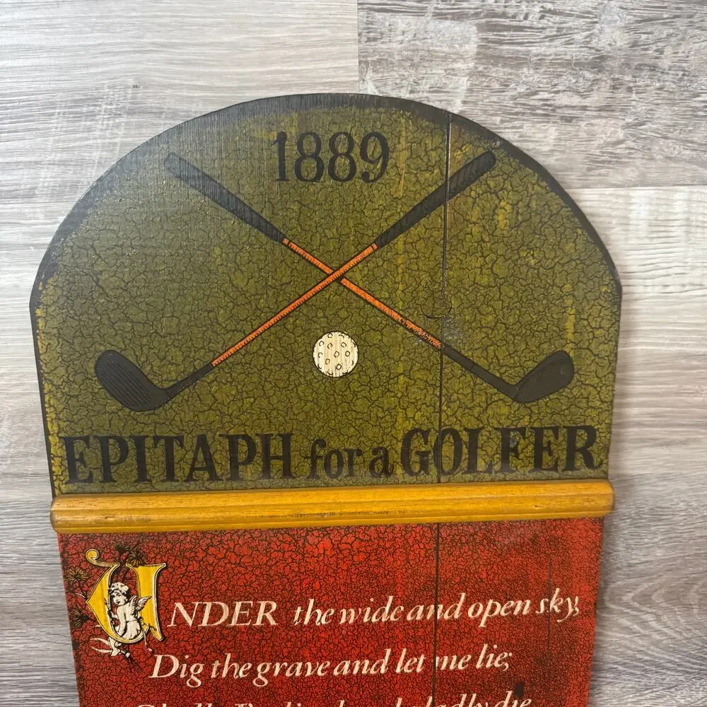Vintage Golf Wall Plaque Epitaph Golfer 1889 Wood Decor Cottagecore